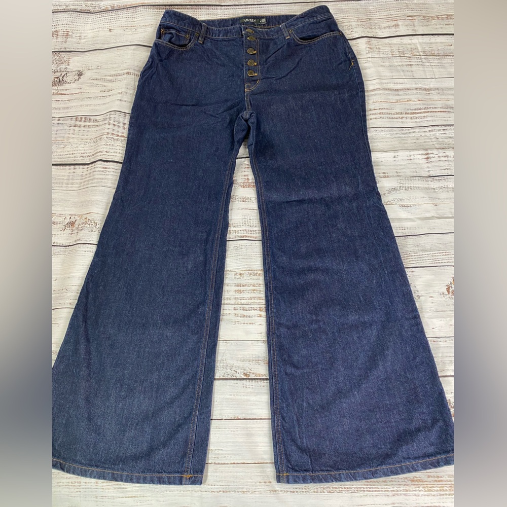 Lauren Ralph Lauren Jeans Women's 18 Black Label Button Fly Wide Leg Embroidery